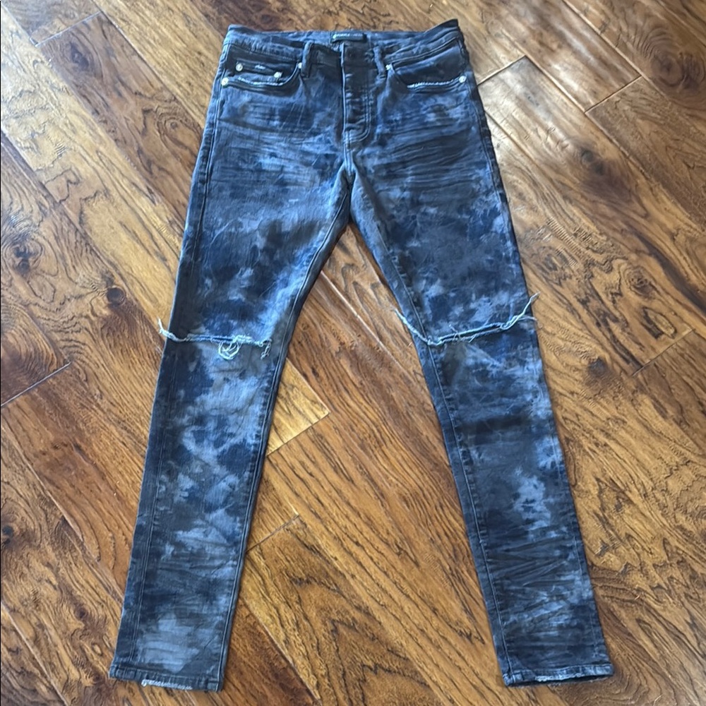 Purple Denim Black:Grey Dyed and Distressed Men Jeans